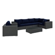 Modway Sojourn 7-Piece Aluminum Rattan Patio Sectional Set in Canvas/Navy