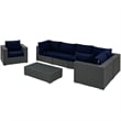 Modway Sojourn 7-Piece Aluminum Rattan Patio Sectional Set in Canvas/Navy