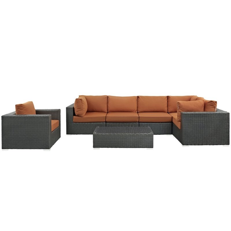 Modway Sojourn 7-Piece Aluminum Rattan Patio Sectional Set in Canvas/Tuscan