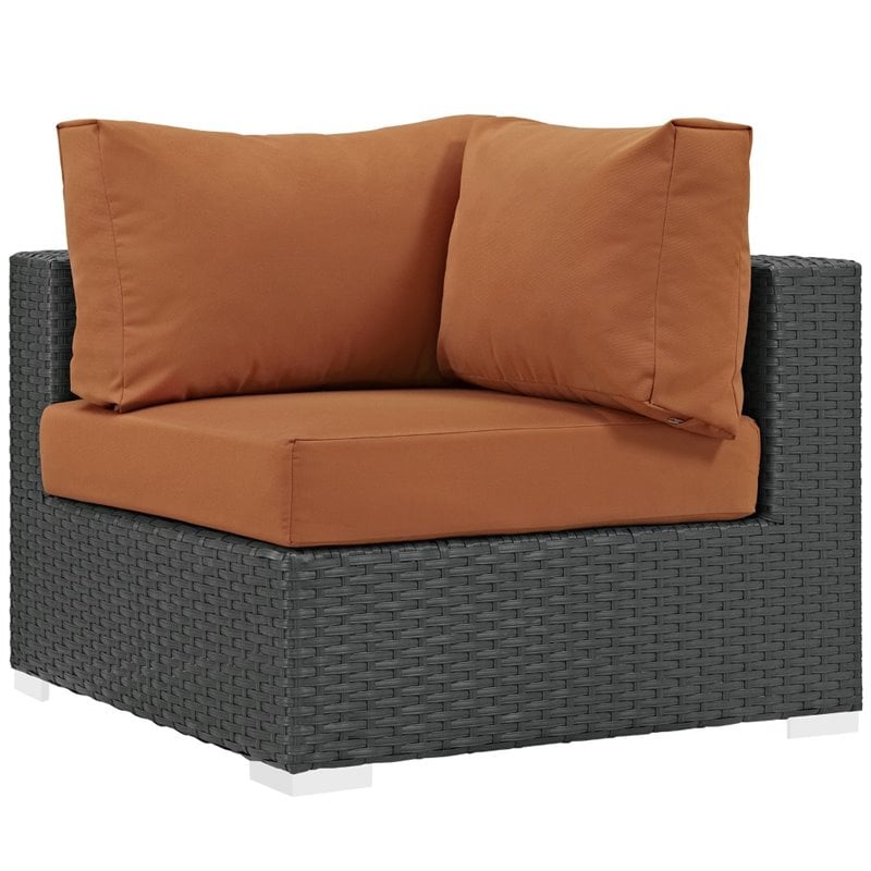 Modway Sojourn 7-Piece Aluminum Rattan Patio Sectional Set in Canvas/Tuscan