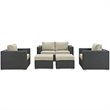 Modway Sojourn 5-Piece Aluminum Rattan Patio Sectional Set - Canvas/Beige