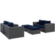 Modway Sojourn 5-Piece Aluminum Rattan Patio Sectional Set in Canvas/Navy