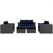Modway Sojourn 5-Piece Aluminum Rattan Patio Sectional Set in Canvas/Navy