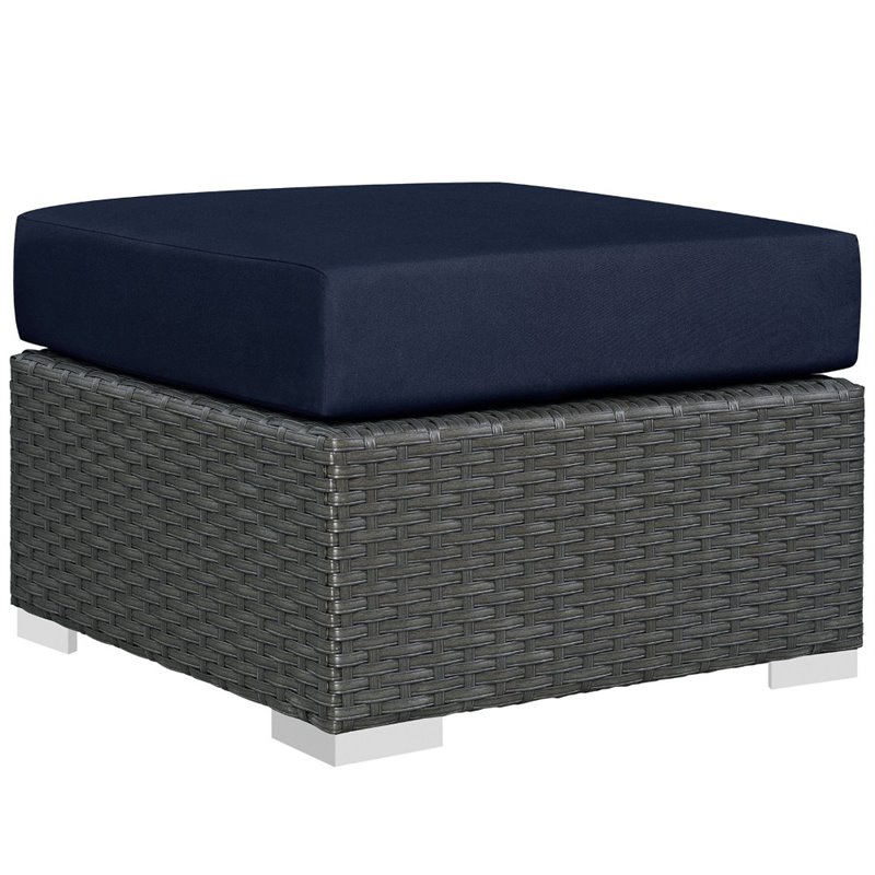 Modway Sojourn 5-Piece Aluminum Rattan Patio Sectional Set in Canvas/Navy