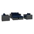 Modway Sojourn 5-Piece Aluminum Rattan Patio Sectional Set in Canvas/Navy