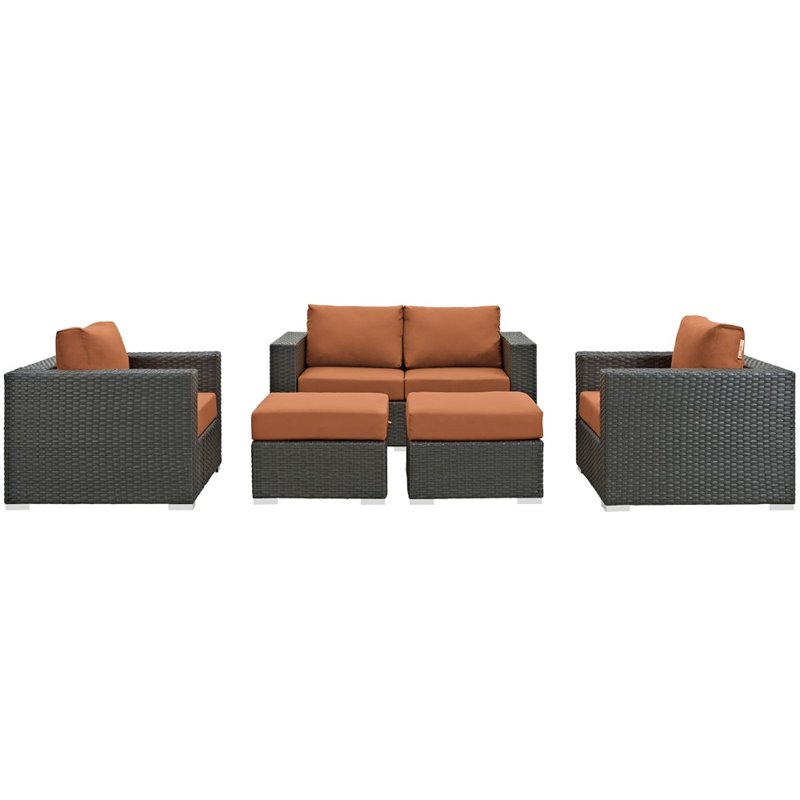Modway Sojourn 5-Piece Aluminum Rattan Patio Sectional Set in Canvas/Tuscan