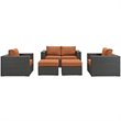 Modway Sojourn 5-Piece Aluminum Rattan Patio Sectional Set in Canvas/Tuscan