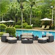 Modway Sojourn 8-Piece Aluminum and Rattan Patio Sectional Set in Canvas/Beige