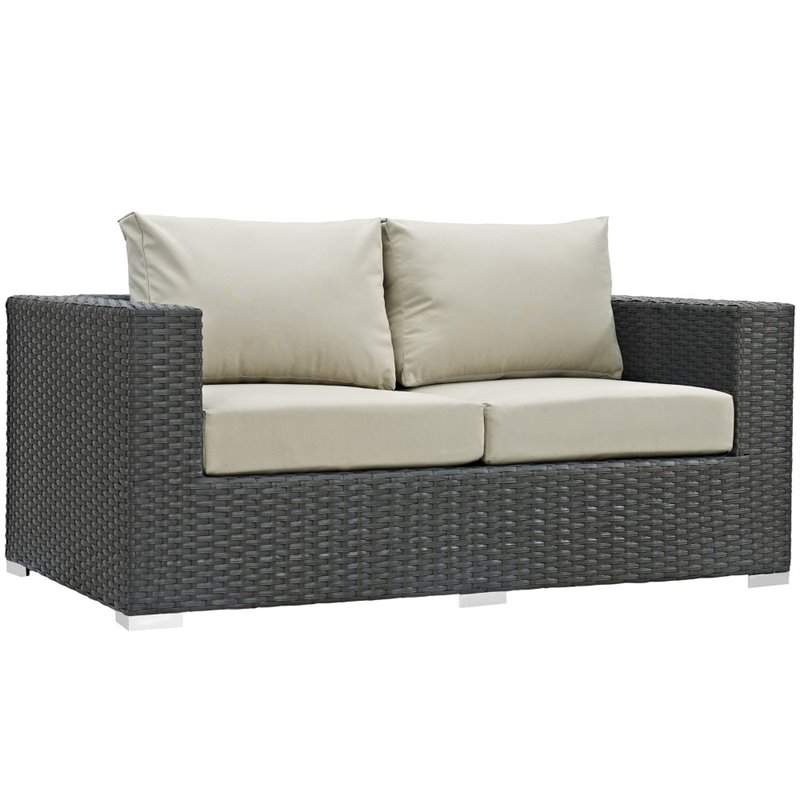 Modway Sojourn 8-Piece Aluminum and Rattan Patio Sectional Set in Canvas/Beige