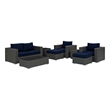 Modway Sojourn 8-Piece Aluminum and Rattan Patio Sectional Set in Canvas/Navy