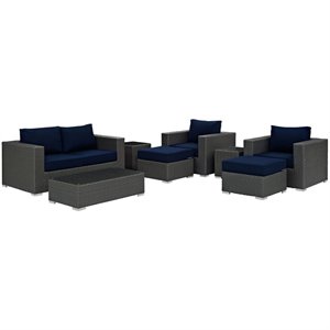 modway sojourn 8 piece patio sofa set in canvas navy