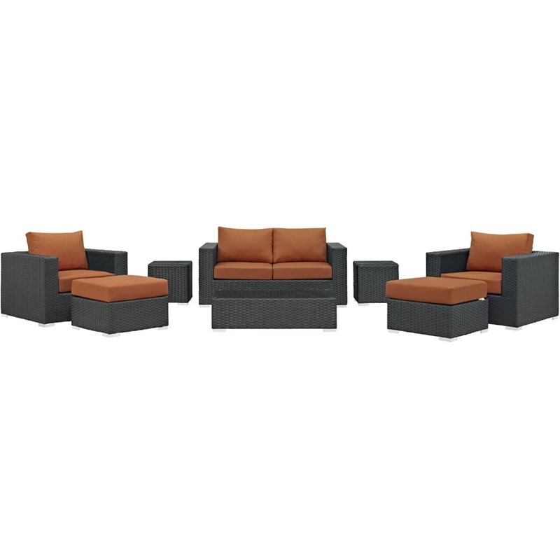 Modway Sojourn 8-Piece Aluminum and Rattan Patio Sectional Set in Canvas/Tuscan