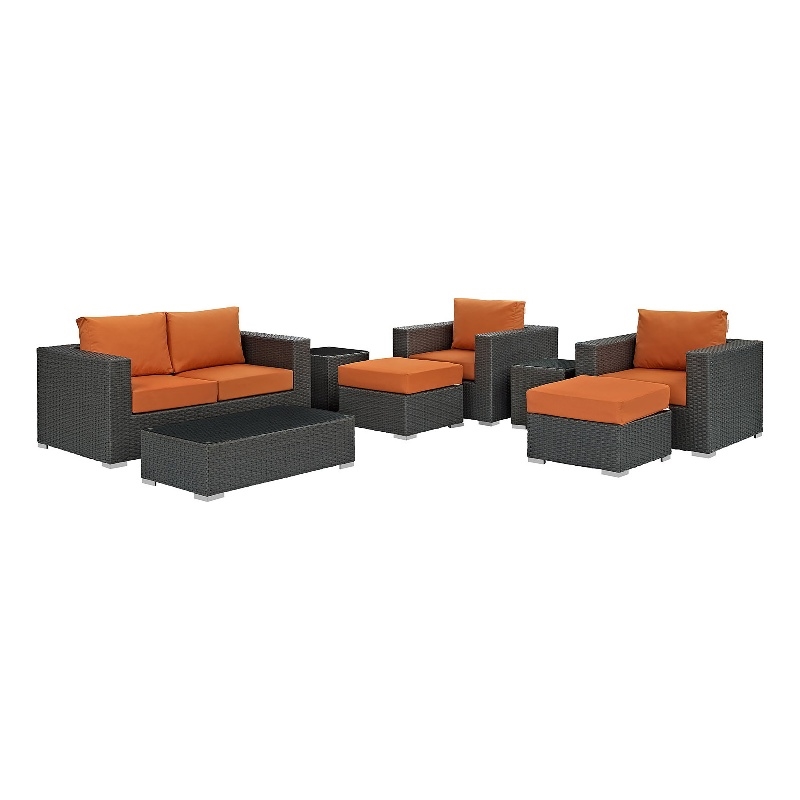Modway Sojourn 8-Piece Aluminum and Rattan Patio Sectional Set in Canvas/Tuscan