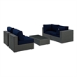 Modway Sojourn 5-Piece Aluminum and Rattan Patio Sectional Set - Canvas/Navy