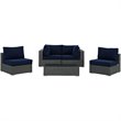 Modway Sojourn 5-Piece Aluminum and Rattan Patio Sectional Set - Canvas/Navy