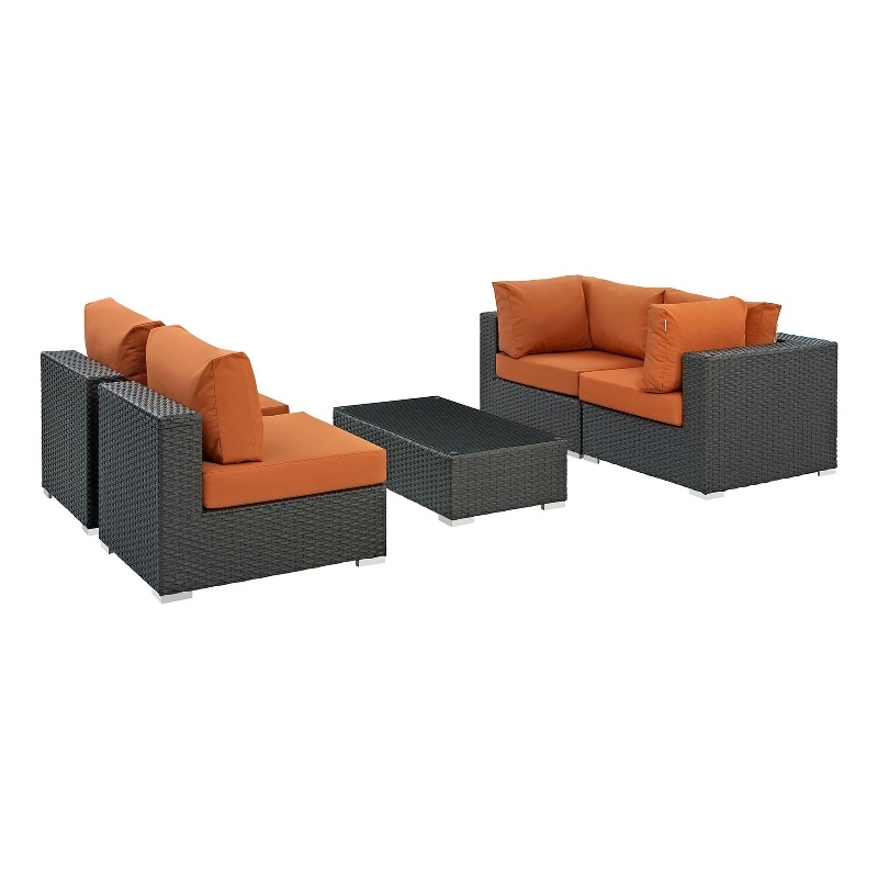 Modway Sojourn 5-Piece Aluminum and Rattan Patio Sectional Set - Canvas/Tuscan