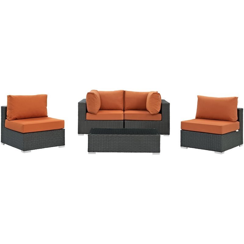 Modway Sojourn 5-Piece Aluminum and Rattan Patio Sectional Set - Canvas/Tuscan