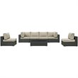 Modway Sojourn 7-Piece Aluminum and Rattan Patio Sectional Set in Canvas/Beige