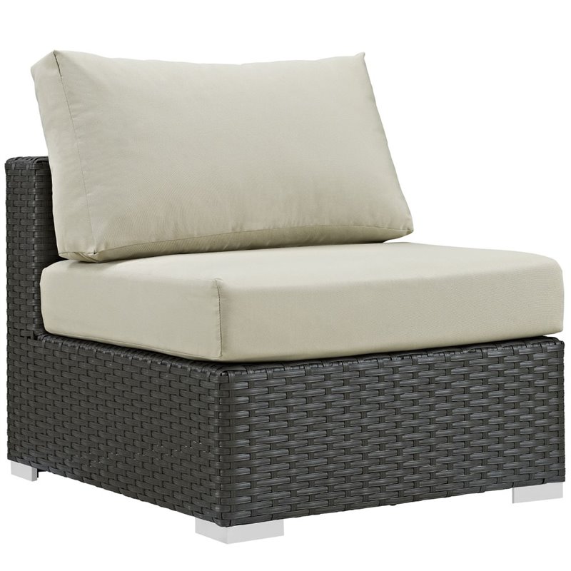 Modway Sojourn 7-Piece Aluminum and Rattan Patio Sectional Set in Canvas/Beige