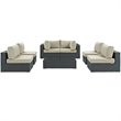 Modway Sojourn 7-Piece Aluminum and Rattan Patio Sectional Set in Canvas/Beige