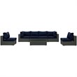 Modway Sojourn 7-Piece Aluminum and Rattan Patio Sectional Set in Canvas/Navy