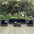 Modway Sojourn 7-Piece Aluminum and Rattan Patio Sectional Set in Canvas/Navy