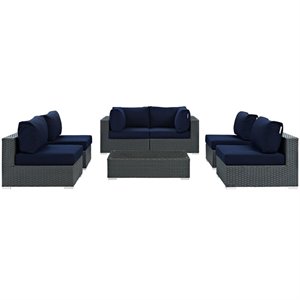 modway sojourn 7 piece patio sofa set in canvas navy