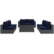 Modway Sojourn 7-Piece Aluminum and Rattan Patio Sectional Set in Canvas/Navy