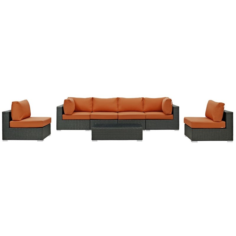 Modway Sojourn 7-Piece Aluminum and Rattan Patio Sectional Set in Canvas/Tuscan