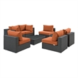 Modway Sojourn 7-Piece Aluminum and Rattan Patio Sectional Set in Canvas/Tuscan