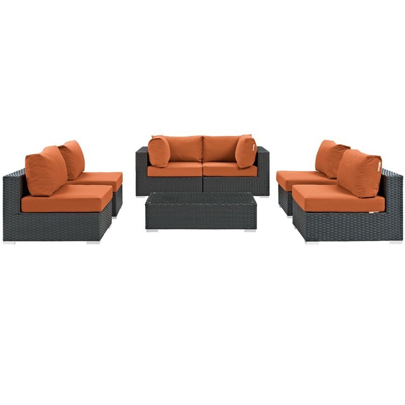 Modway Sojourn 7-Piece Aluminum and Rattan Patio Sectional Set in Canvas/Tuscan