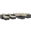 Modway Sojourn 10-Piece Aluminum and Rattan Patio Sectional Set in Canvas/Beige