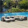 Modway Sojourn 10-Piece Aluminum and Rattan Patio Sectional Set in Canvas/Beige