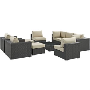 modway sojourn 10 piece patio sectional set in canvas antique beige