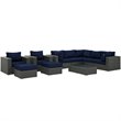 Modway Sojourn 10-Piece Aluminum and Rattan Patio Sectional Set in Canvas/Navy