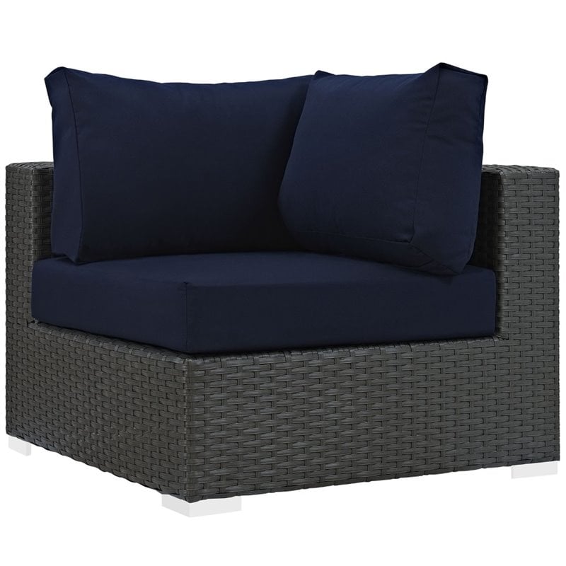 Modway Sojourn 10-Piece Aluminum and Rattan Patio Sectional Set in Canvas/Navy