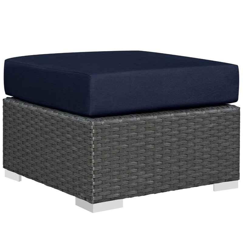 Modway Sojourn 10-Piece Aluminum and Rattan Patio Sectional Set in Canvas/Navy