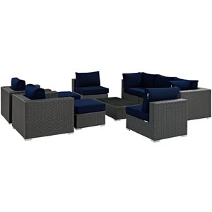 modway sojourn 10 piece patio sectional set in canvas navy