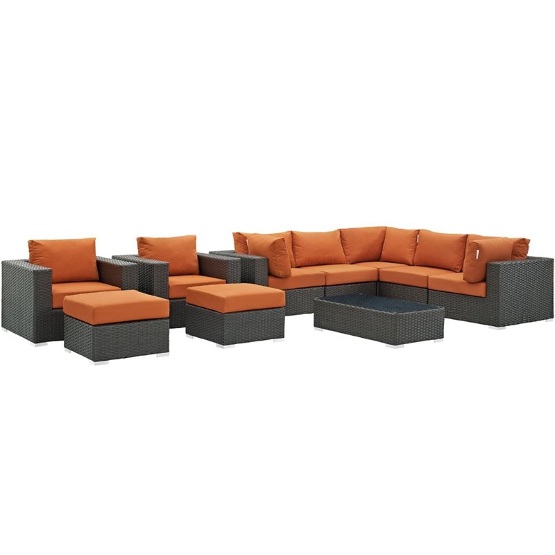 Modway Sojourn 10-Piece Aluminum and Rattan Patio Sectional Set in Canvas/Tuscan
