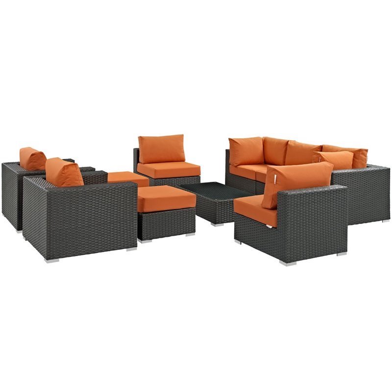 Modway Sojourn 10-Piece Aluminum and Rattan Patio Sectional Set in Canvas/Tuscan