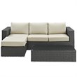 Modway Sojourn 3-Piece Aluminum Rattan Patio Sectional Set in Canvas/Beige