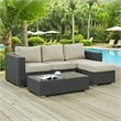 Modway Sojourn 3-Piece Aluminum Rattan Patio Sectional Set in Canvas/Beige