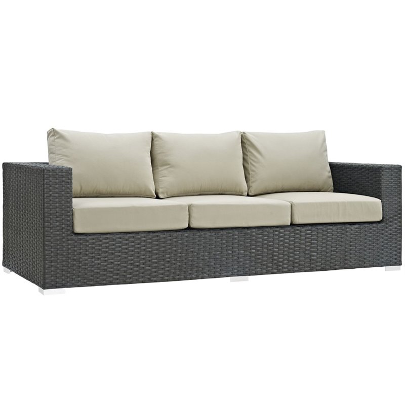 Modway Sojourn 3-Piece Aluminum Rattan Patio Sectional Set in Canvas/Beige