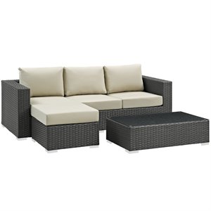 modway sojourn 3 piece patio sectional set in canvas antique beige