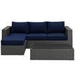 Modway Sojourn 3-Piece Aluminum Rattan Patio Sectional Set in Canvas/Navy