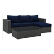 Modway Sojourn 3-Piece Aluminum Rattan Patio Sectional Set in Canvas/Navy