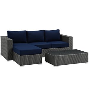 modway sojourn 3 piece patio sectional set in canvas navy
