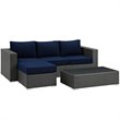 Modway Sojourn 3-Piece Aluminum Rattan Patio Sectional Set in Canvas/Navy