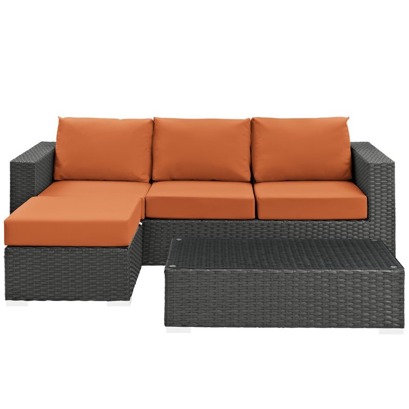 Modway Sojourn 3-Piece Aluminum Rattan Patio Sectional Set in Canvas/Tuscan