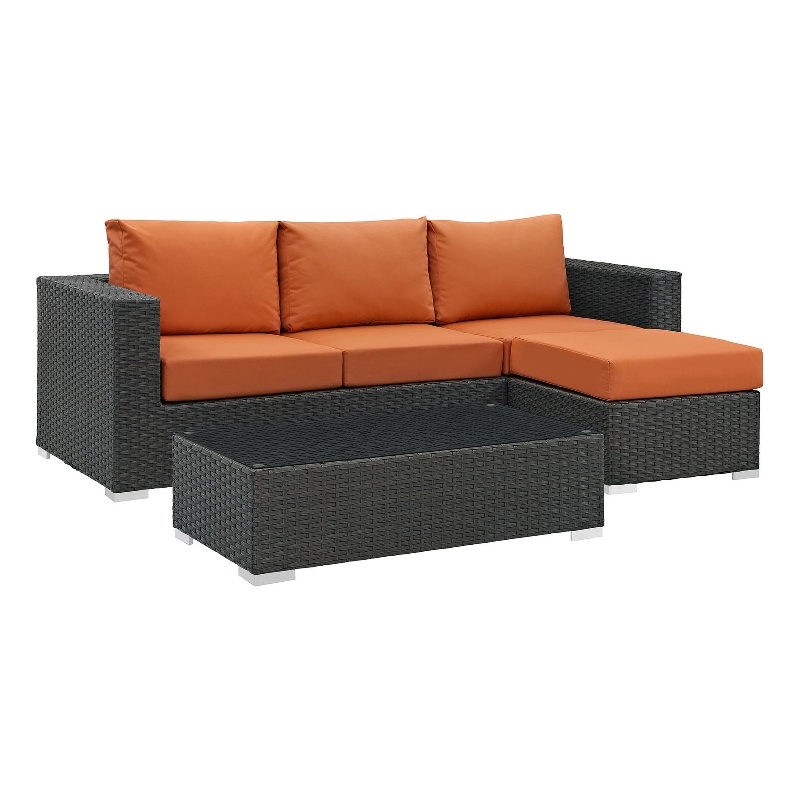 Modway Sojourn 3-Piece Aluminum Rattan Patio Sectional Set in Canvas/Tuscan